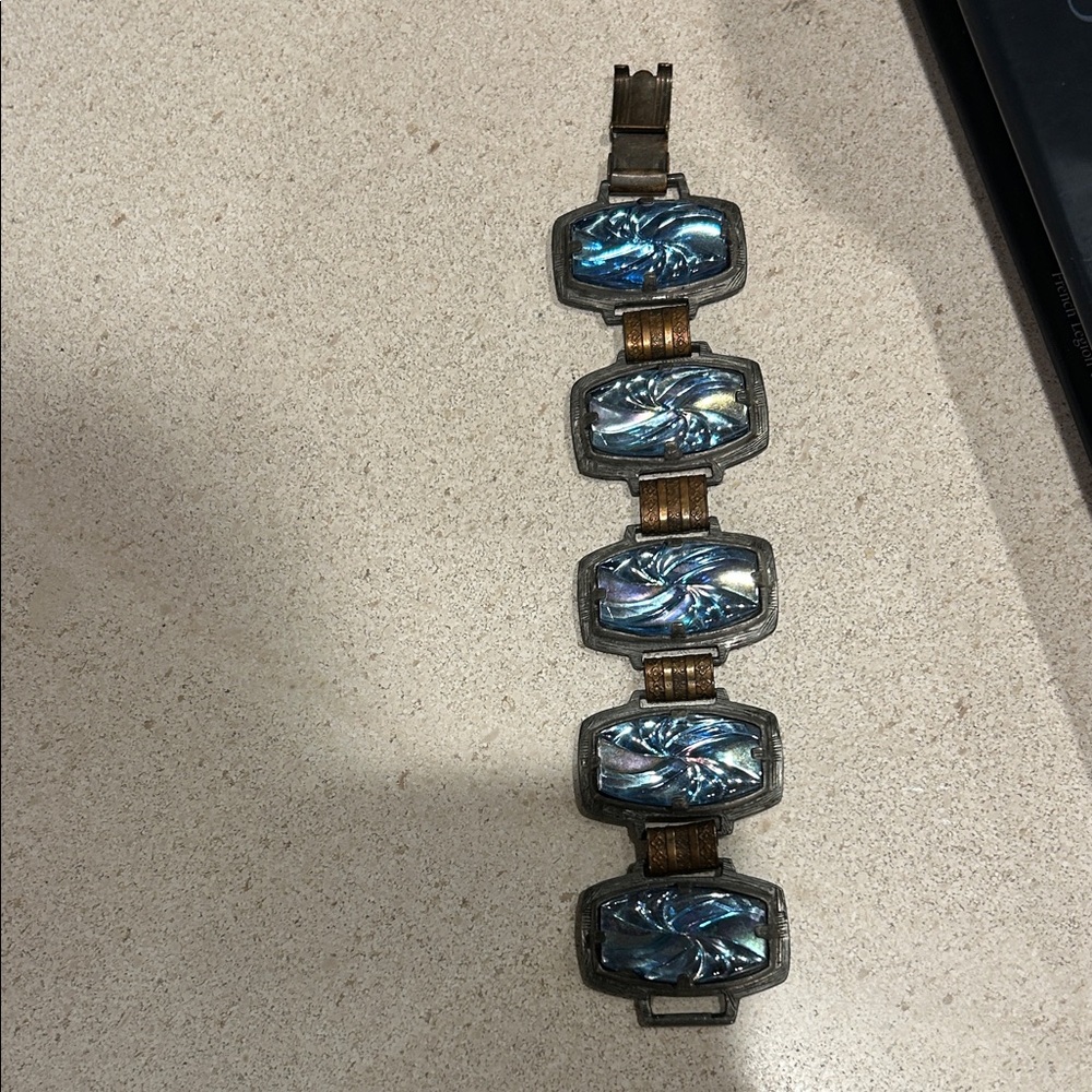 Artistic Blue and Silver Bracelet Art Deco Style, Festival